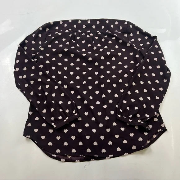 Ann Taylor loft women’s black heart blouse S L21-32 - Picture 3 of 6